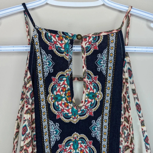 Hint of Mint Boho Navy, Red & Beige Patterned Sleeveless Shift Dress Women XL - Picture 4 of 10